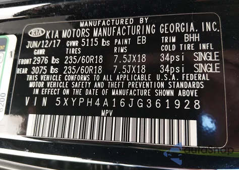 2018 Kia Sorento 2.0T Ex из США, поврежденный, VIN 5XYPH4A16JG361928